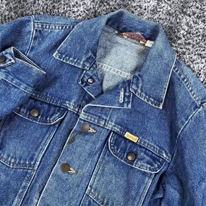 Vintage Rustler Jacket Mens Small Blue Denim Western Workwear Button Front